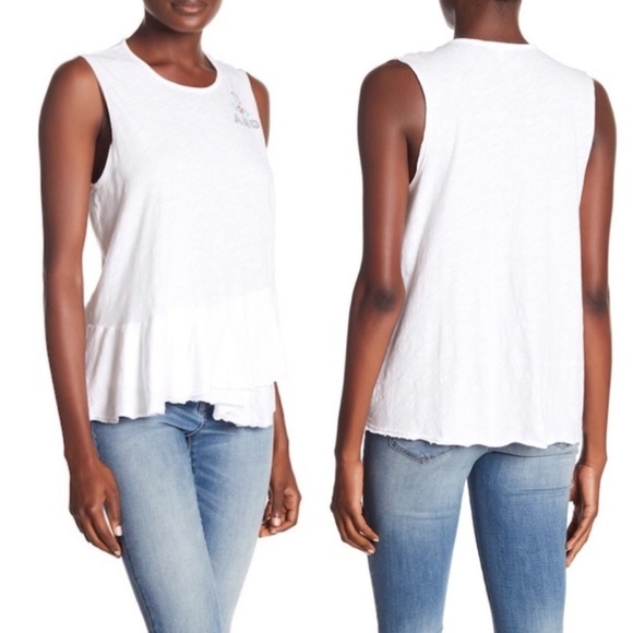 NWOT Sundry Ti Amo White Peplum Tank Top Sz. 1 (S) - Picture 1 of 2
